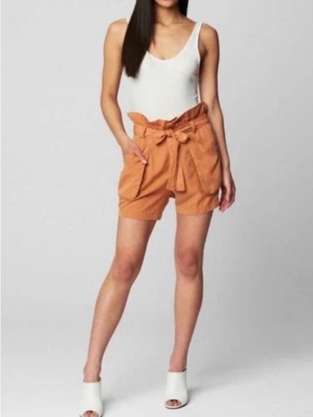 NWOT BLANKNYC Paperbag Tie Waist Shorts Lyocell Rust Orange Size 27